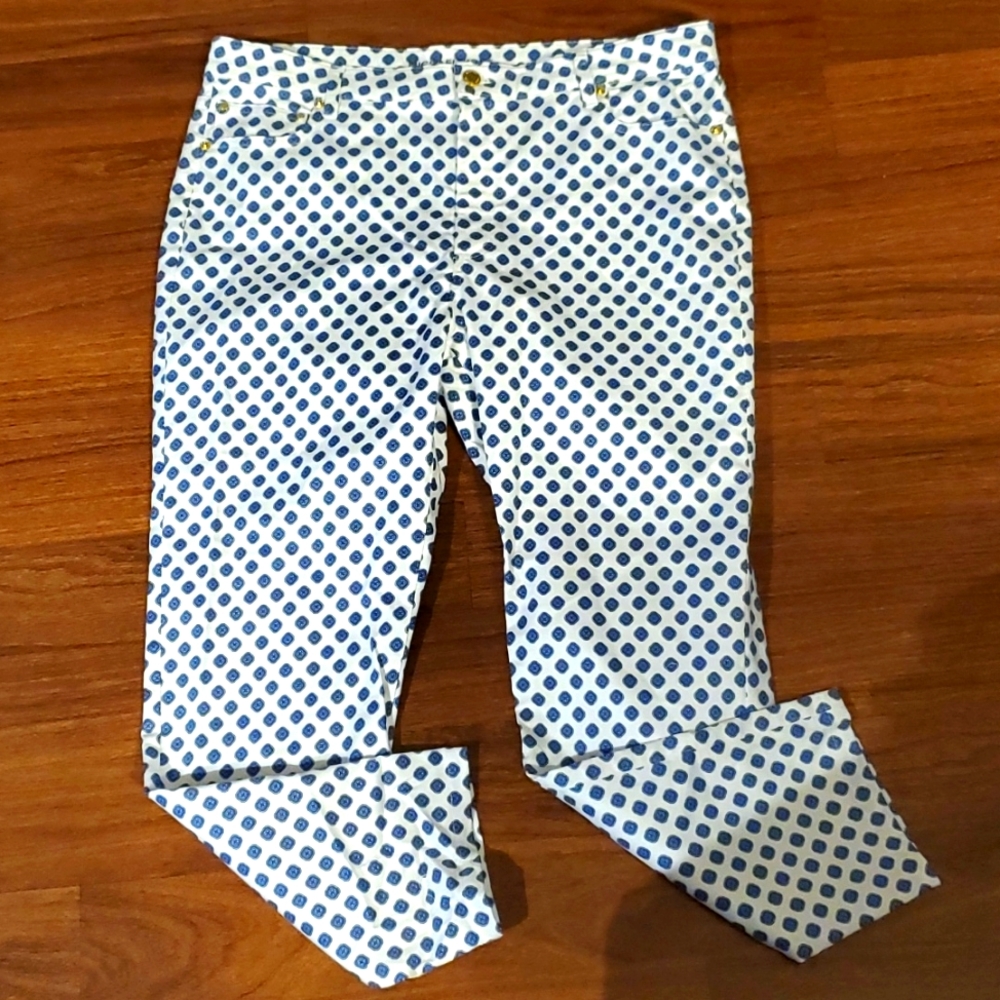 Michael Kors Women's Printed Blue/White Pants - Size 16